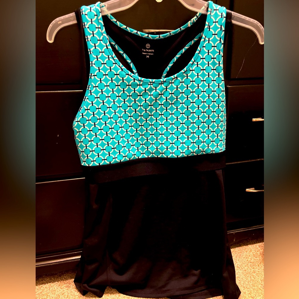T by Talbots movement, active, gym clothing line. Aqua and Navy top - Medium